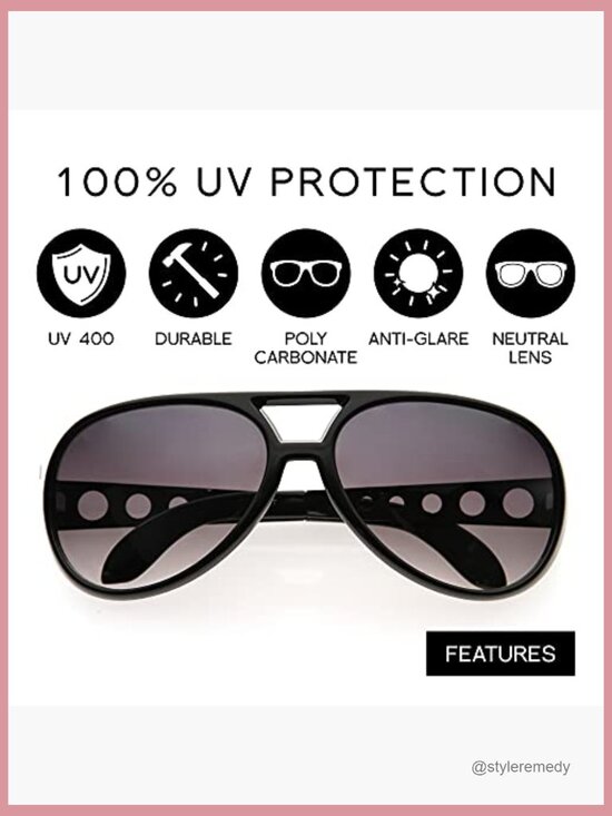 Large King of Rock Aviator Sunglasses, UV400 Protection, Metal Hinges main image 7
